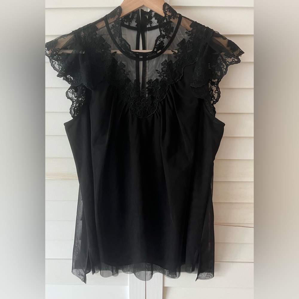 NWT All Saints Azura Black Lace Top Size 6 - Picture 2 of 12